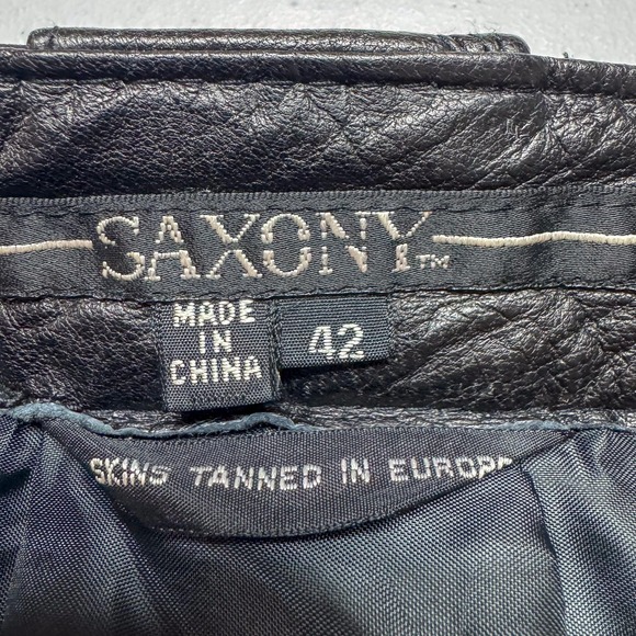 Saxony Genuine Leather Pants Mens 42 Black Pleated Tapered Dress NWT Trousers - Picture 11 of 16